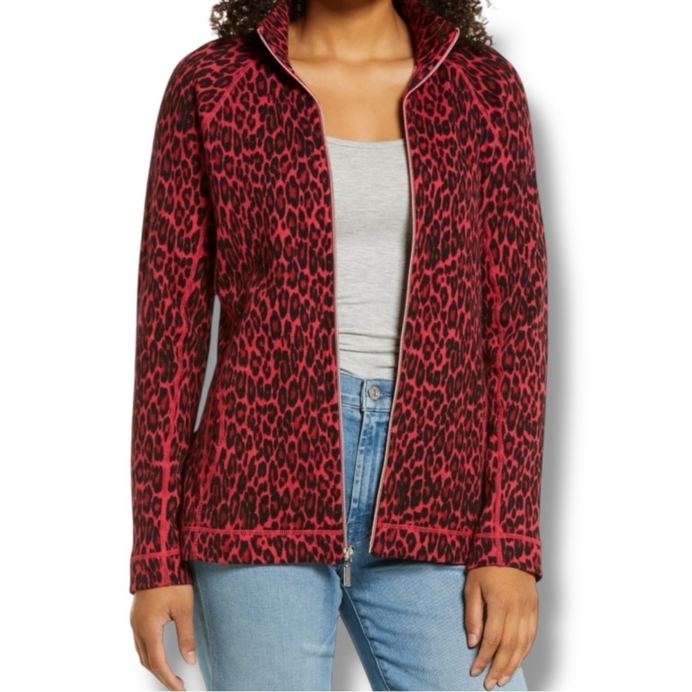 TOMMY BAHAMA Cat’s Meow Zip Front Stretch Cotton Jacket - XL Red/Black